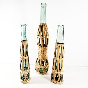 Seaglass Wicker Rattan Boho Decorative Bottle Set